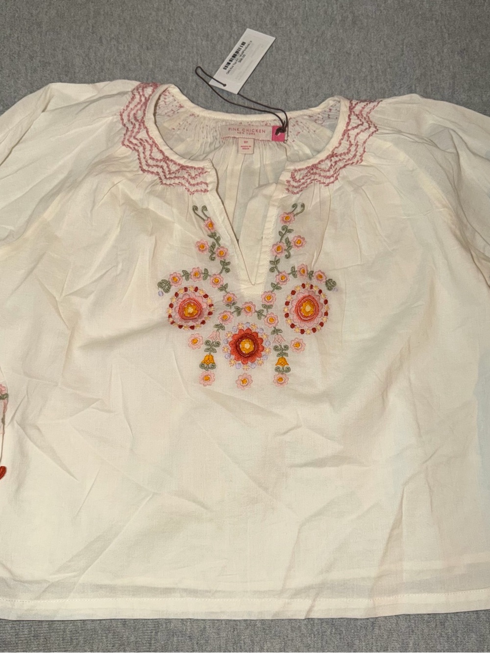 Pink Chicken White Embroidered Blouse - Pink & Orange Floral